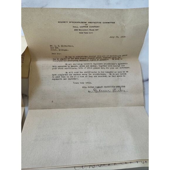 1909 & 1916 Hull Copper Co. Arizona Mining Stock Ephemera – Jerome AZ History - Picture 3 of 10